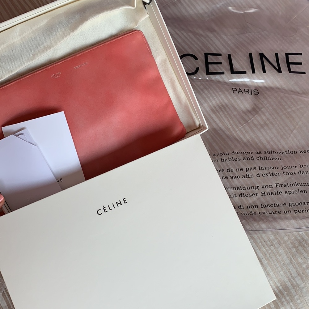 Celine Clutch Pouch rose leather&clear pvc tote - Picture 9 of 16